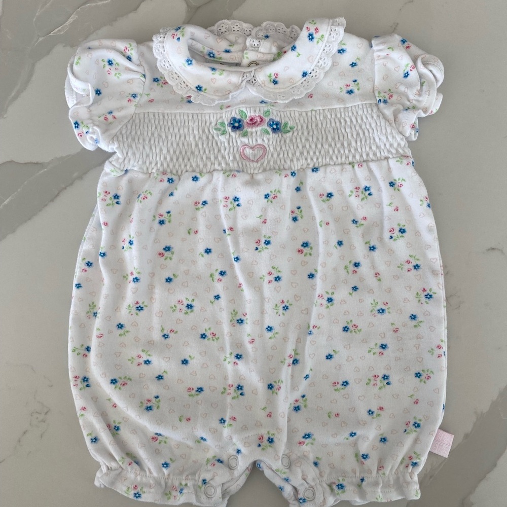 Vintage Sesame Street White Floral Embroidered Peter Pan collar Bubble Romper